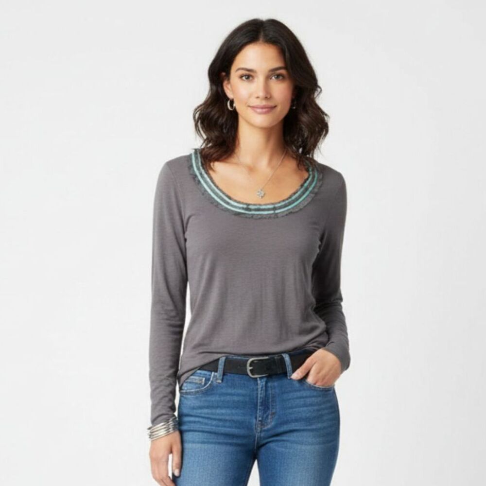 Boden Gray & Blue Long Sleeve Crew Neck Tee T Shirt Top 2